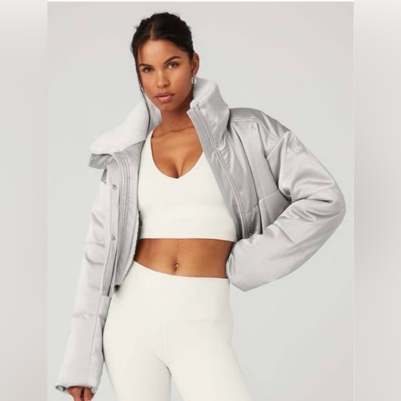 ALO Yoga Metallic Silver Puffer Jacket